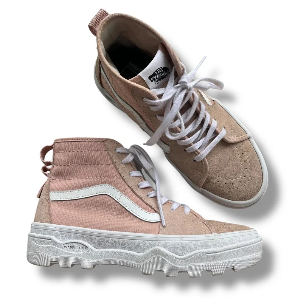 Vans Sentry Women 6.5 Pink Rose Suede Canvas Sk8 Hi Waffle Cup Platform Sneakers